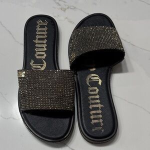 Juicy Couture Black and Gold Embellished Sandals